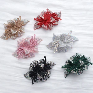 2pieces Colored Rhinestone Shiny Six Leaf Flower Decoration Clothing Accessories - Picture 1 of 13