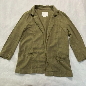 Giacca Anthropologie donna 4 verde oliva manica lunga aperta davanti A 100 lino - Foto 1 di 7