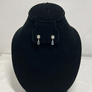 Gold Aquamarine Drop Earrings 10k Yellow Gold 2.1g - Picture 1 of 8