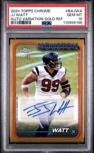 2024 Topps Chrome 🥇🔥Gold Refractor JJ Watt AUTO #12/50 SP PSA 10 Gem! Texans! - Picture 1 of 2