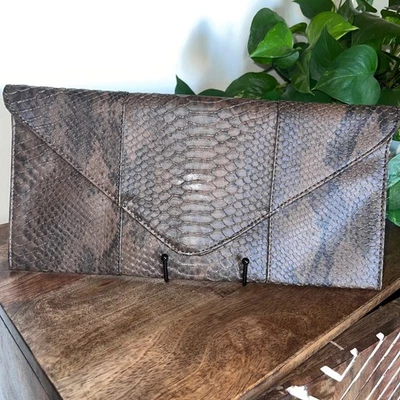 Urban Expressions Brown Vegan Snakeskin Print Envelope Clutch Handbag Evening - Image 1 of 4