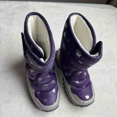 Botas de nieve de invierno para niñas, impermeables, cálidas a media pantorrilla, antideslizantes, color púrpura Foto 1 de 4
