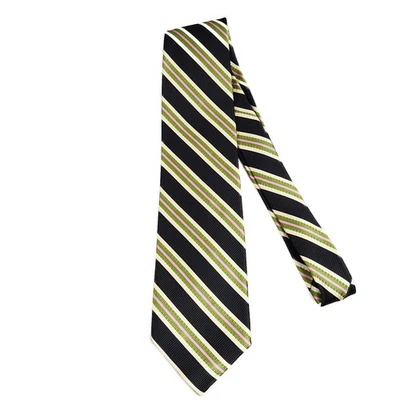 Robert Talbot 真丝领带黑色奶油色绿色粉红色团条纹 4 x 61 — 第 1/4 张图片