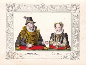 Duke Ulrich Anna Portrait Mecklenburg-Western Pomerania Lithograph Lisch - Picture 1 of 1