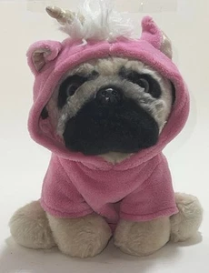 Gund Doug The Pug Dog Plush Stuffed Animal w Pink Hoodie Robe Unicorn Horn 8” - Picture 1 of 7