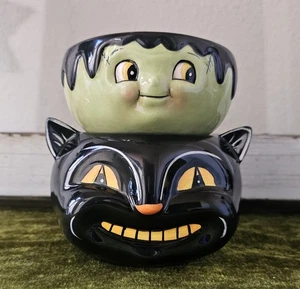 Johanna Parker Halloween Gato Negro Y Frankenstein Caramelo Golosinas Cuencos Nuevo Difícil de Encontrar  - Imagen 1 de 12