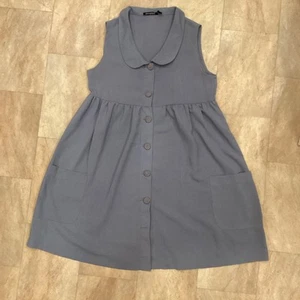 Primark Grey Sleeveless Shirt Dress Button Up Pockets Collared Size 12 - Picture 1 of 7