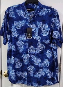 NEW Molokai Surf Co Sz XL Hawaiian Shirt Blue Palm Button Up Lightweight - Picture 1 of 9