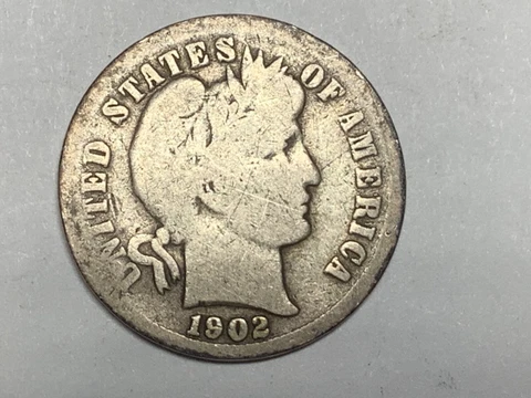 1902 S Barber Silver Dime Nice Coin Deep Scratch On Reverse #1 Cover