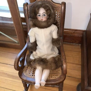 antique doll with handmade Eskimo Outfit.  Fox fur trimmed Dress and hat. - Picture 1 of 3