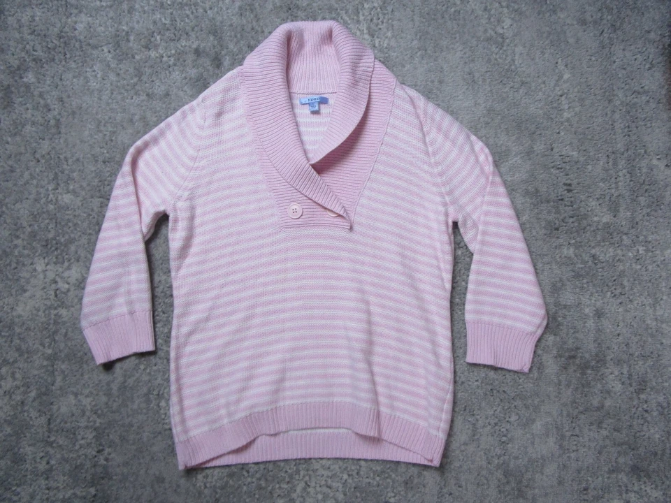 Izod Sweater Womens Large Knited Pink Striped Pullover Long Sleeve Outerwear - Imagem 1 de 4
