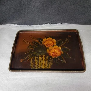 Vintage Wooden Tray With Metal Handles And Decorative Metal Banding - Picture 1 of 24