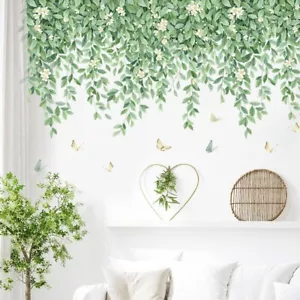 Green Leaves Flower Wall Stickers Butterfly Wall Decals Wall Art Wall Stickers - Picture 1 of 7