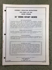 AMF 36" RIDING ROTARY MOWER ASSEMBLY OPERATING INSTR & PARTS LIST MODEL 52960000 - Picture 1 of 6