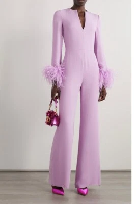 38IT- Valentino Feather-trimmed silk-cady jumpsuit- With Tags- RRP14,500 AUD - Image 1 of 4
