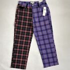 Madden Girl Womens Juniors Size 31 Pink And Purple Plaid Pants Dad Jean $52 MSRP