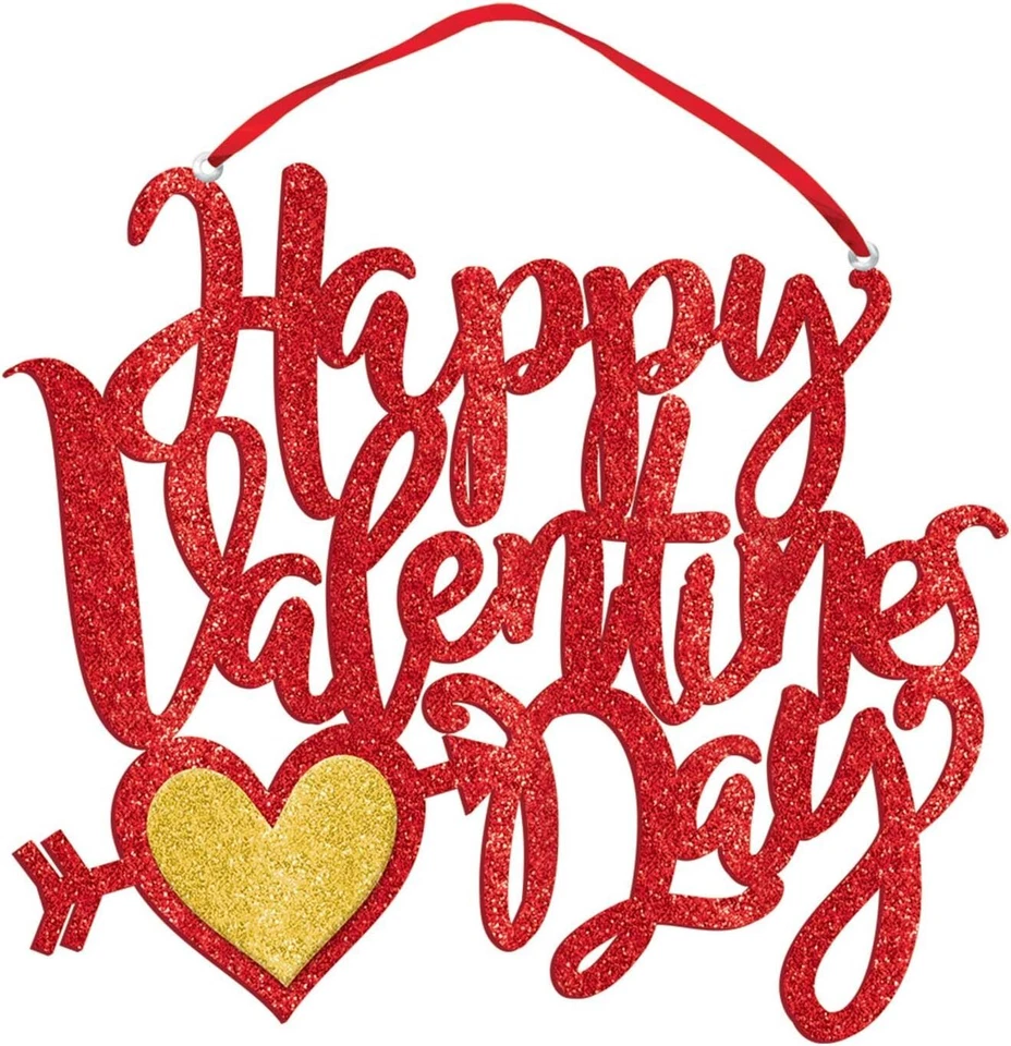 Happy Valentine's Day Hearts Holiday Theme Party Decoration Glitter Foam Sign - Image 1 of 1