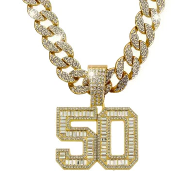 Collar de rapero hip hop cadena cubana helada colgante de circonita cúbica de 50 centavos 15 mm 18" Foto 1 de 4