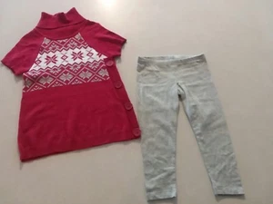 Girls Winter Cute Outfit RED S/S TUNIC SWEATER Turtleneck Gray Leggings XS 4-5  - Picture 1 of 2