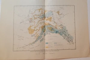 Five 1901 color lithographed thematic maps Alaska geology glaciers forests USGS - Picture 1 of 24
