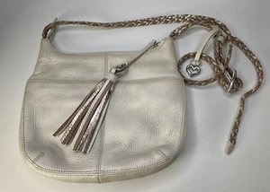 Brighton Bertie Pebbled Leather Braided Strap Cream Crossbody Purse/bag - Picture 1 of 15