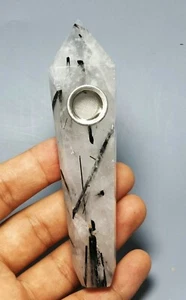 Natural Black Tourmaline  Quartz Crystal Wand Pipe - Picture 1 of 12