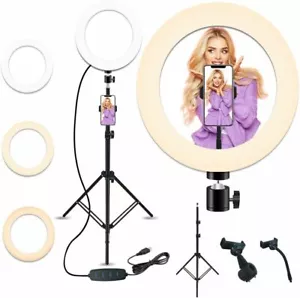 10" LED Selfie Ring Light With Tripod Phone Holder Stand For Makeup Live Stream - Picture 1 of 16