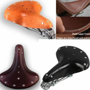 Vintage Classic Genuine LEATHER Retro Bike Saddle Bicycle Cushion Seat 4 Color U - Picture 1 of 11