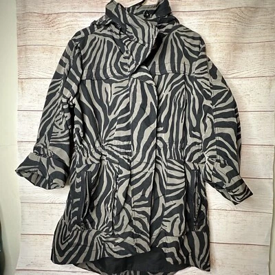 Casablanca Black Brown Hooded Zebra Print Windbreaker Roll Cuff Jacket Women's L - Image 1 of 4