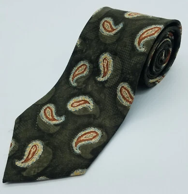 Karl Lagergeld Men's Silk Necktie Olive Paisley Print 57 X 4 - Image 1 of 2