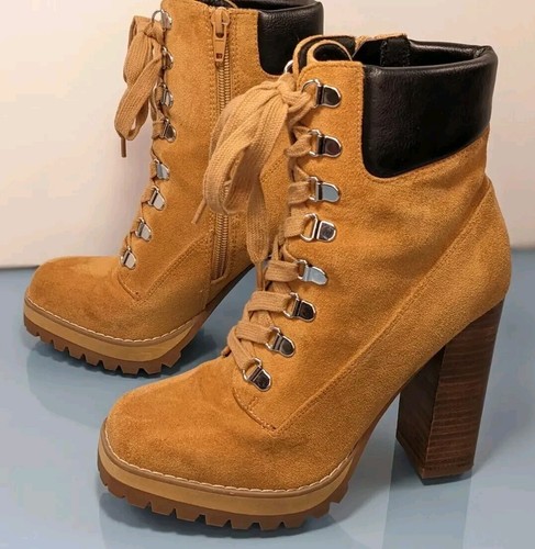 TIMBERLAND Stivaletti vintage Y2K taglia 6 5 cammello punta quadrata plateau suola a strappo tacco timbri