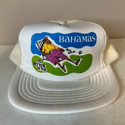 VTG Its Better In The Bahamas Graphic Cartoon Snapback Trucker Hat Cap 80s 1980s - Изображение 1 из 4