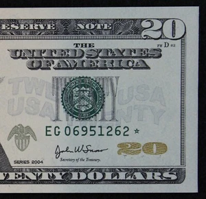 $20 2004 Gem CU Star Federal Reserve Note EG06951262* twenty $, Chicago G7, 640K - Picture 1 of 3