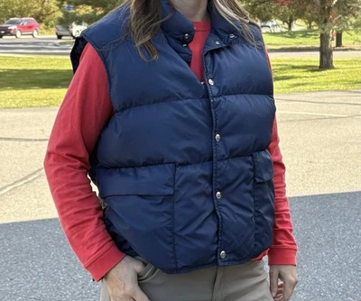 Vintage Woolrich Vest Blue Down Puffer Black Full Zip Packable Women’s M/L - Image 1 of 4