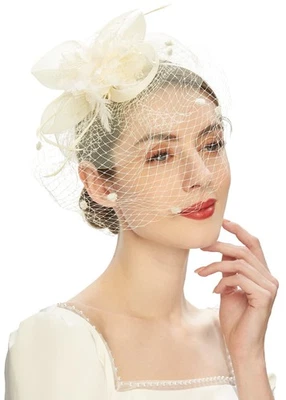 Sombrero Fascinador Mujer Fiesta del Té Derby Boda Diadema Flor Velo Beige Foto 1 de 4