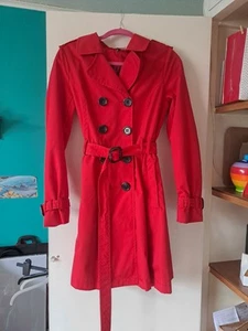 H&M Divided Bright Red Flared Trench Coat Size 12 - Picture 1 of 4