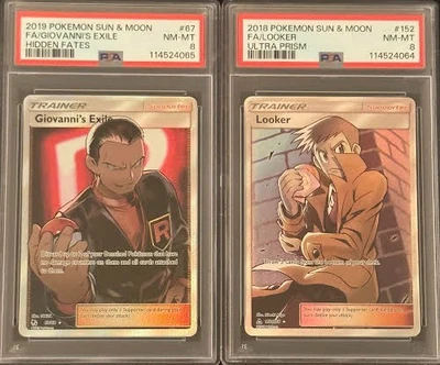 PSA 8 TRAINER GIOVANNI'S EXILE 67 HIDDEN FATES LOOKER 152 ULTRA PRISM POKEMON - Image 1 of 4