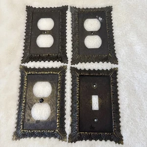 4 Beautiful Vintage Filigree Brass One Light Switch Cover & 3 Outfit Covers - Picture 1 of 9