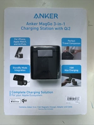 NEW Anker MagGo 3-in-1 Charging Station Qi2 15W Apple iPhone, Watch and AirPods - Image 1 of 2