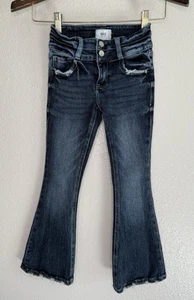 BKE YOUTH Jeans Girls 6 Stretch Flare Boot Faded Dark Wash Blue Denim Buckle - Picture 1 of 15