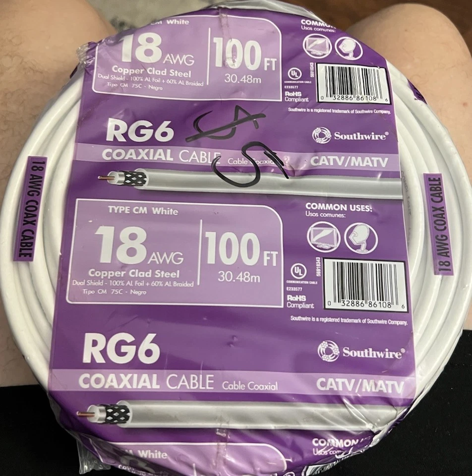 Bobina de cable coaxial Southwire RG6-Dual Shield 18 AWG blanco 100 pies ¡Nuevo sellado! Foto 1 de 1