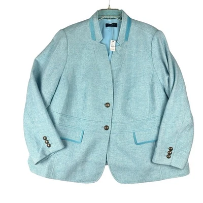 NWT Talbots Herringbone Blazer Jacket Wool Blend Lined Plus 22W Turquoise White - Image 1 of 4