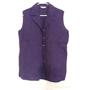 Valerie Stevens Top Blouse Linen Sleeveless Button Down Purple Small - Picture 1 of 4