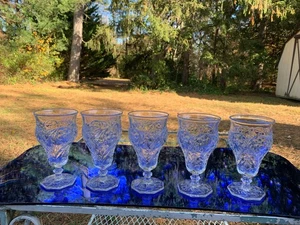 McKee Rock Crystal Set 5 Footed Tumblers 6.25" 10 oz Depression Glass 1920s-40s - Picture 1 of 24