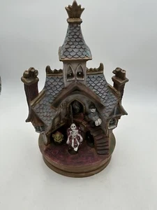 Vntg Halloween Ceramic Haunted Castle Music Box Rotating Skeleton Ghost RARE - Picture 1 of 24