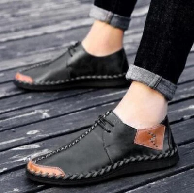 Mens Round Toe Lace Up Loafer Shoes Soft Driving Shoes Casual Pump Brown Gommino - Image 1 of 4