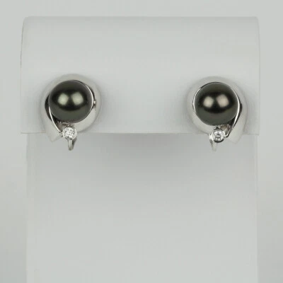 14k White Gold, Diamond, Cultured Pearl Womens Clip-On Earrings - Image 1 of 2
