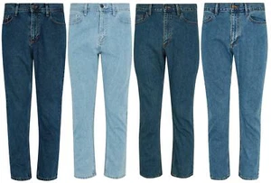 Mens Casual 100% Cotton Zip Fly Blue Pants Regular Fit Straight Leg Denim Jeans - Picture 1 of 25