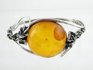 Brazalete Brazalete con Bisagras Diseño Ámbar y Floral Polaco Plata de Ley 925 7 Pulgadas - Imagen 1 de 23
