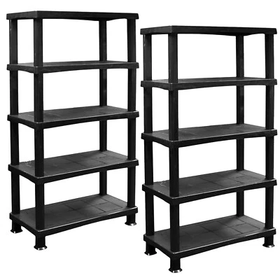 2x 5 Tier Plastic Shelving Unit Shelves Racking Garage Orgainser Heavy Duty Rack - Image 1 of 4